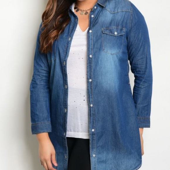 Ladies Plus Denim Shirt - Picture 1 of 3